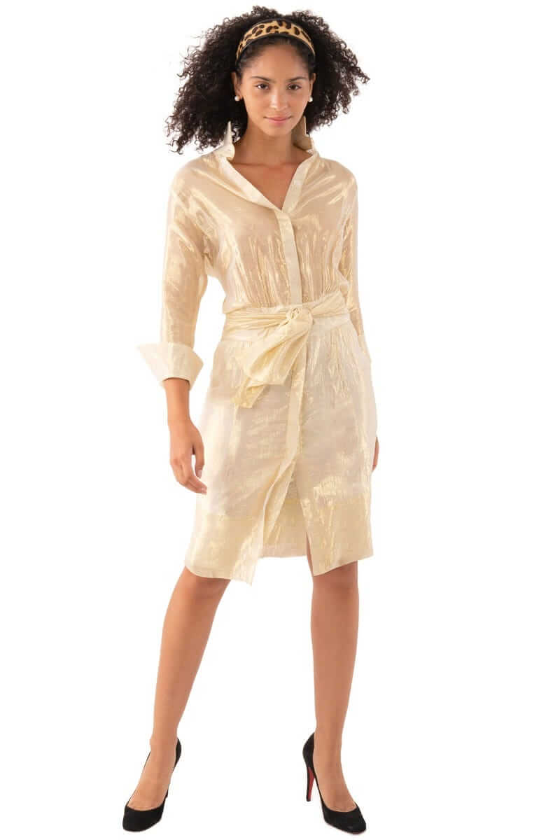 Breezy Blouson Dress - Glinda Lurex - Final Sale Gold