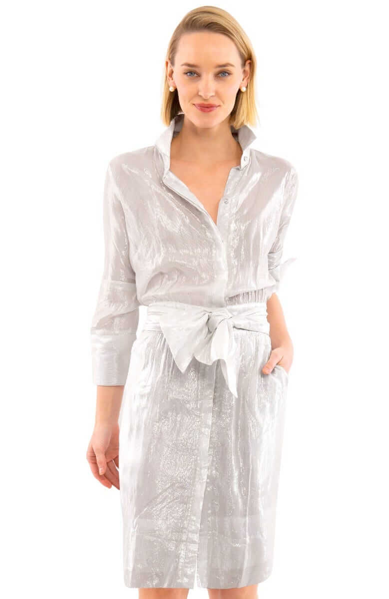 Breezy Blouson Dress - Glinda Lurex - Final Sale Silver