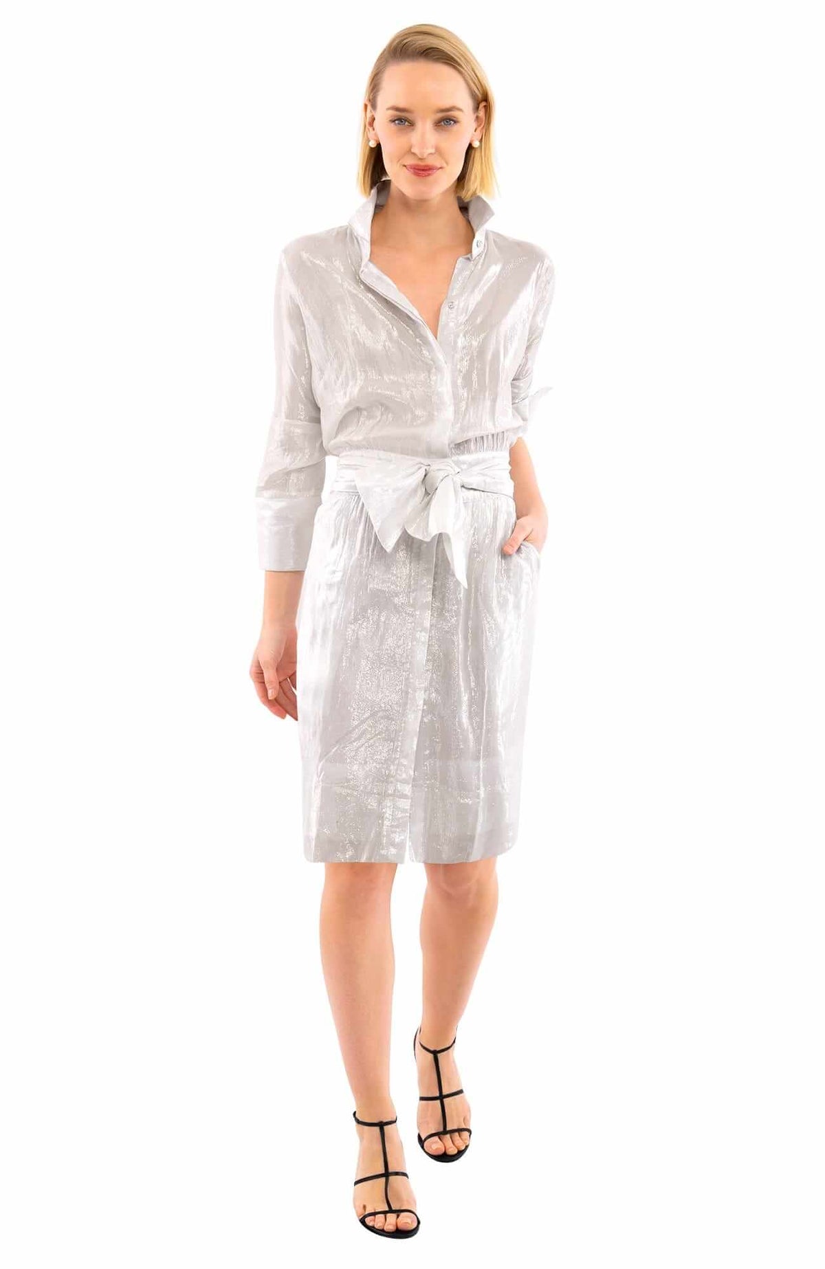 Breezy Blouson Dress - Glinda Lurex - Final Sale Silver