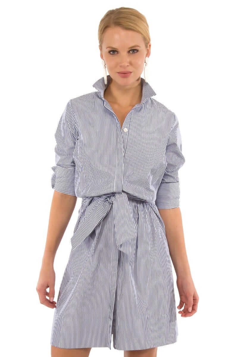 Wash &amp; Wear Breezy Blouson Dress - Stripe Navy White