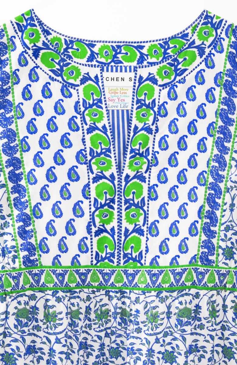 Cotton Border Dress East India - Final Sale Blues