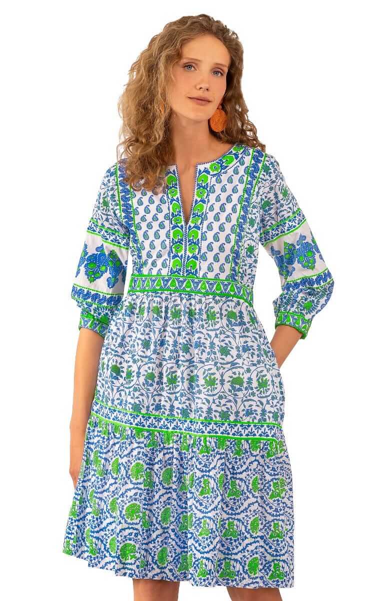 Cotton Border Dress East India - Final Sale Blues