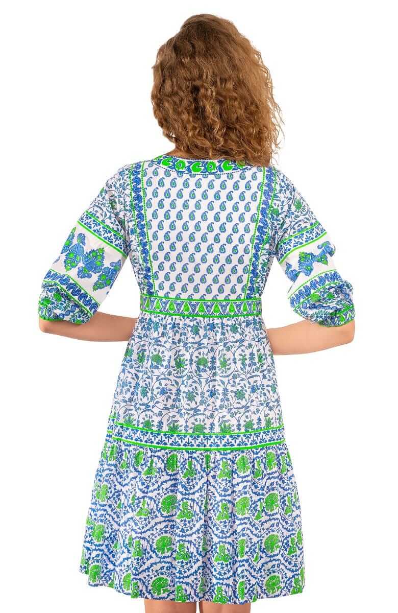 Cotton Border Dress East India - Final Sale Blues