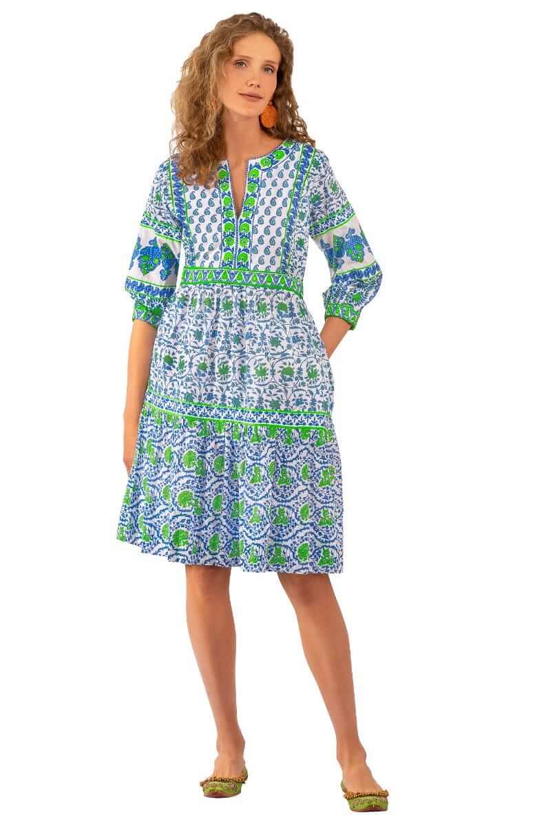 Cotton Border Dress East India - Final Sale Blues