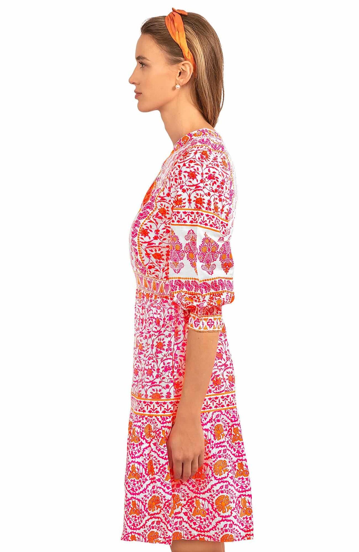 Cotton Border Dress East India - Final Sale Pink