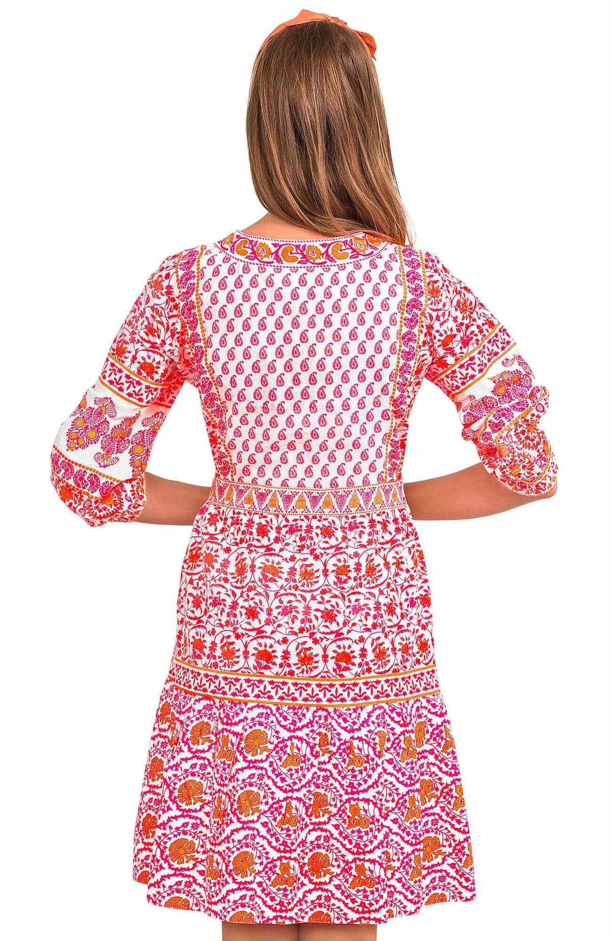 Cotton Border Dress East India - Final Sale Pink