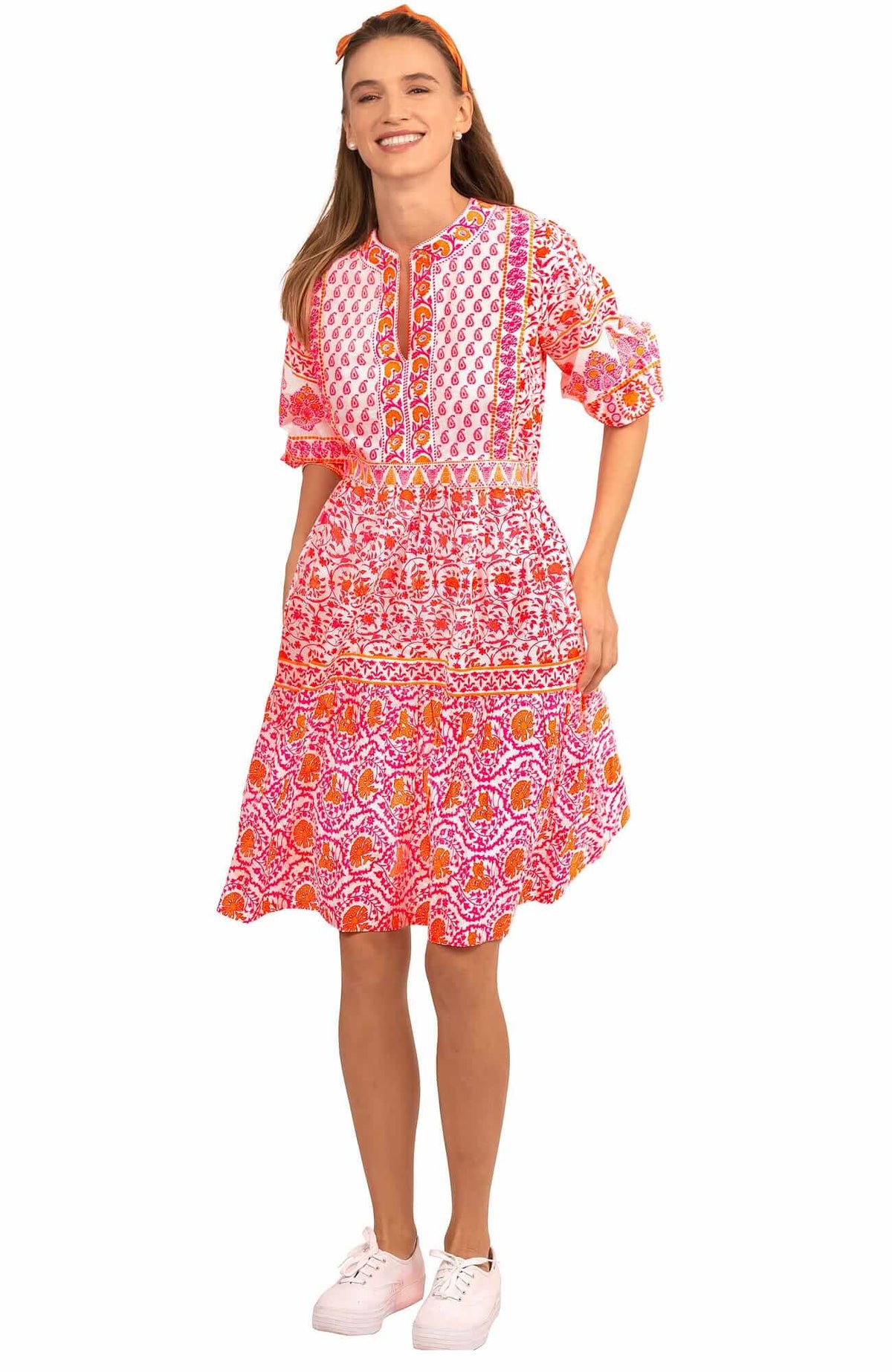 Cotton Border Dress East India - Final Sale Pink