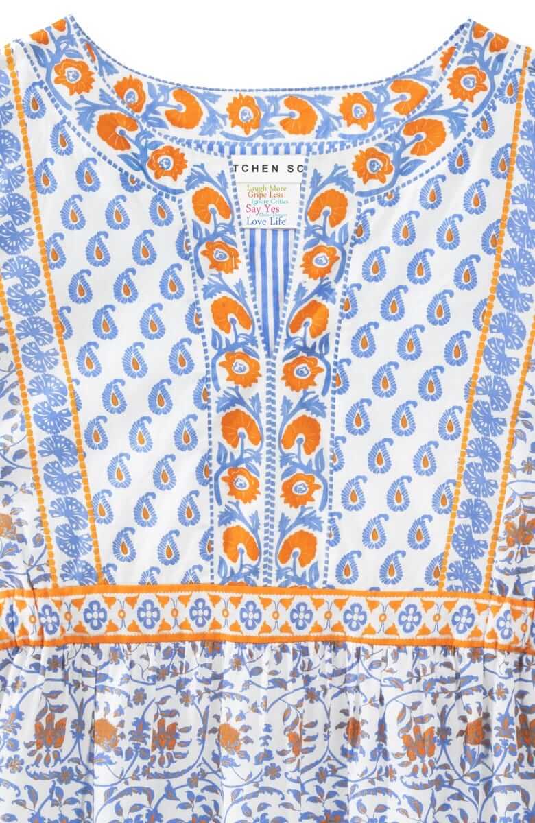 Cotton Border Dress East India - Final Sale Periwink Orange