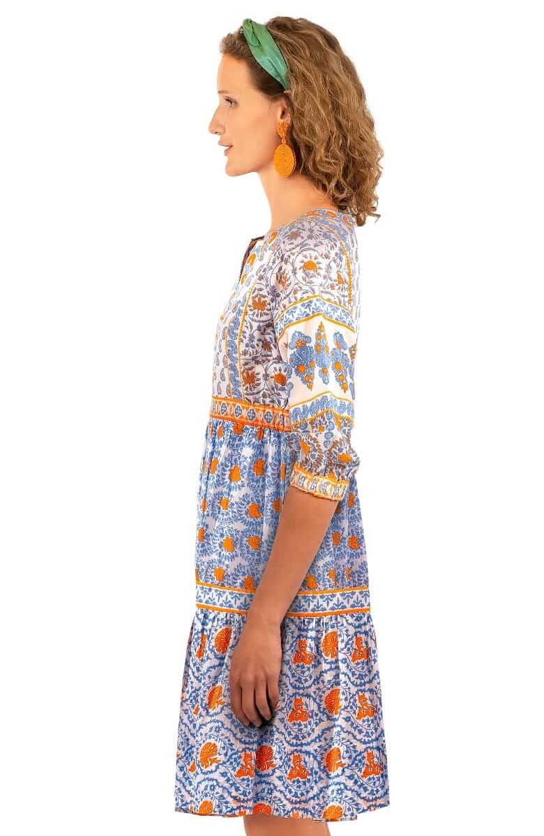 Cotton Border Dress East India - Final Sale Periwink Orange