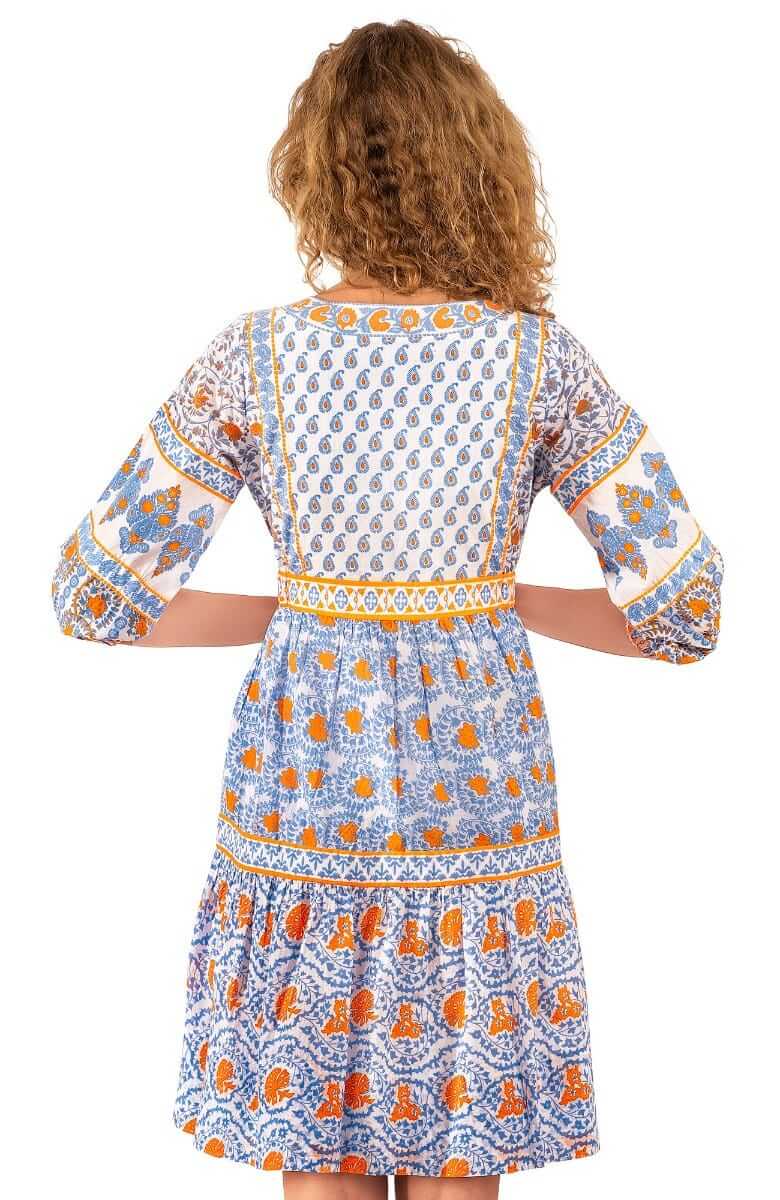 Cotton Border Dress East India - Final Sale Periwink Orange