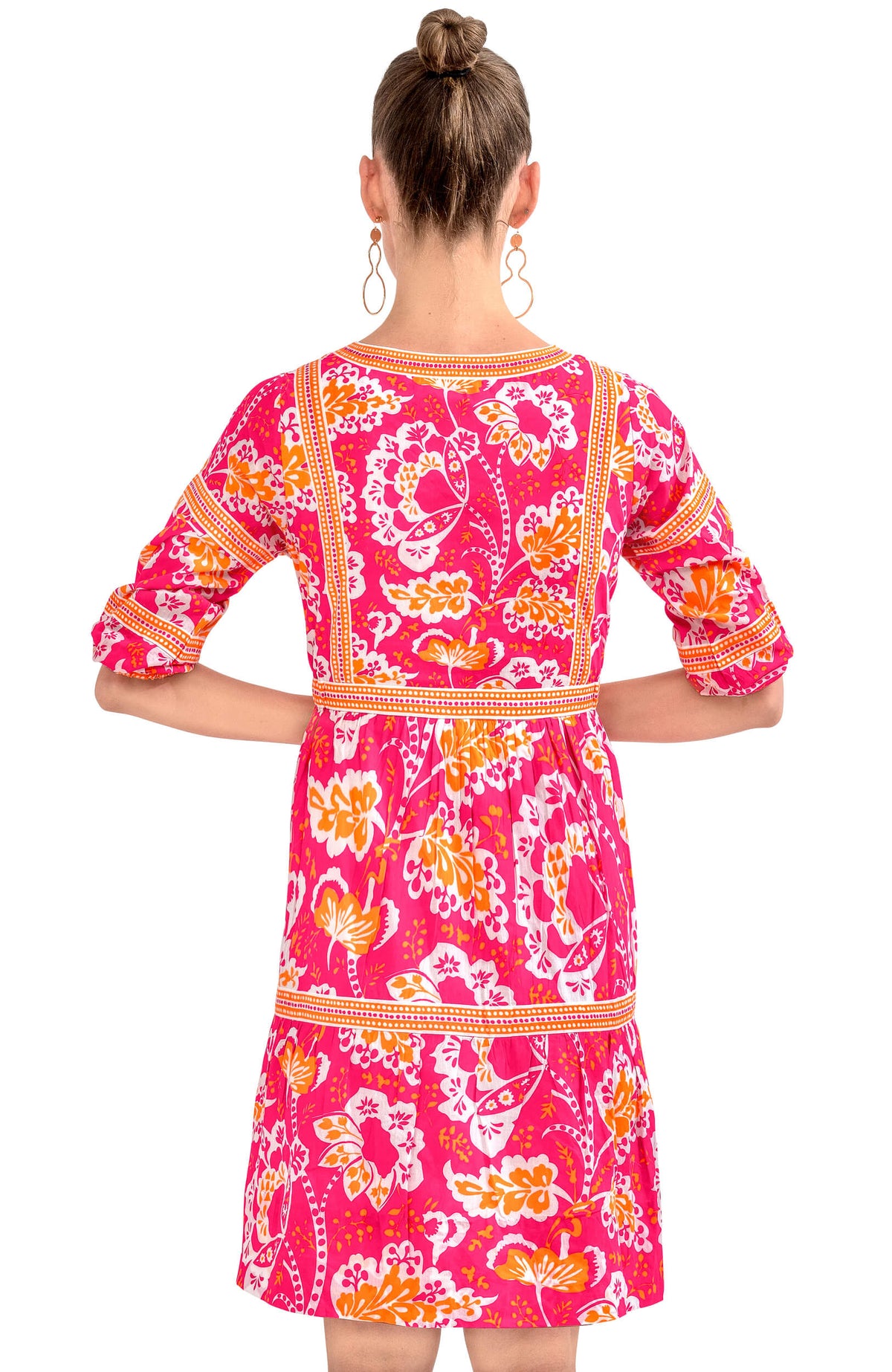 Border Dress - Flora Pink Orange