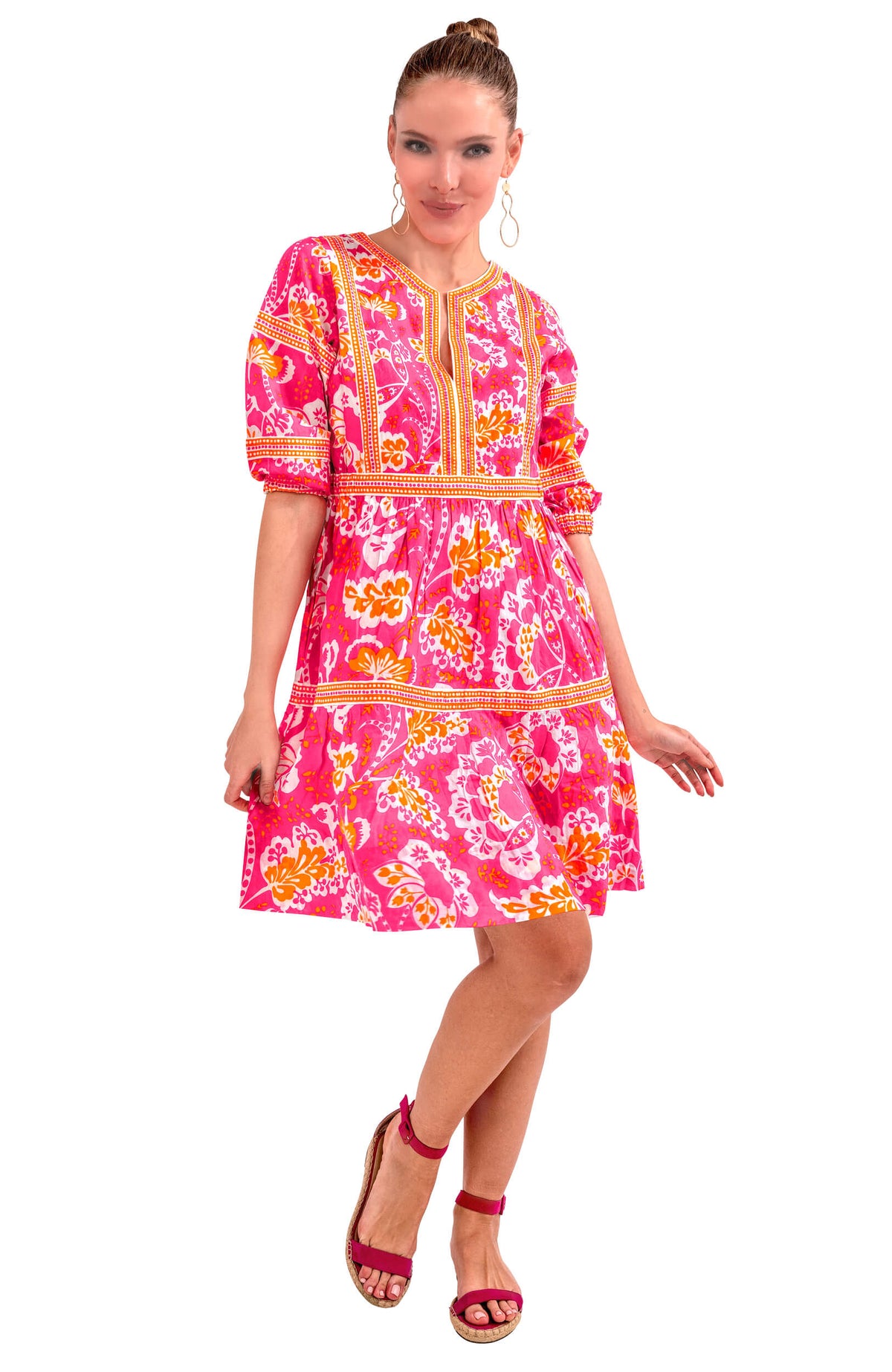 Border Dress - Flora Pink Orange