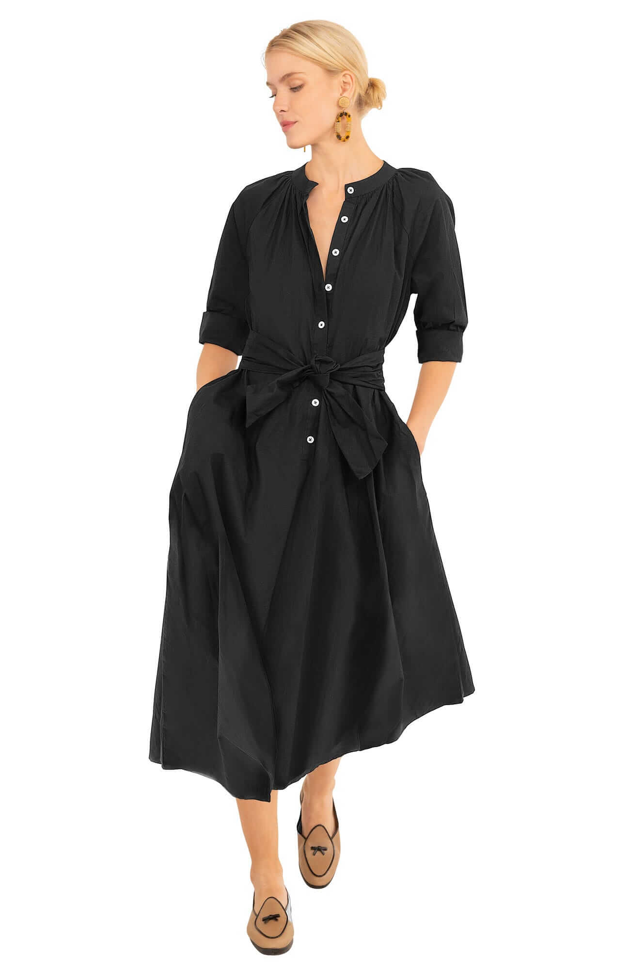 Cotton Poplin Martha Midi Dress - Final Sale Black