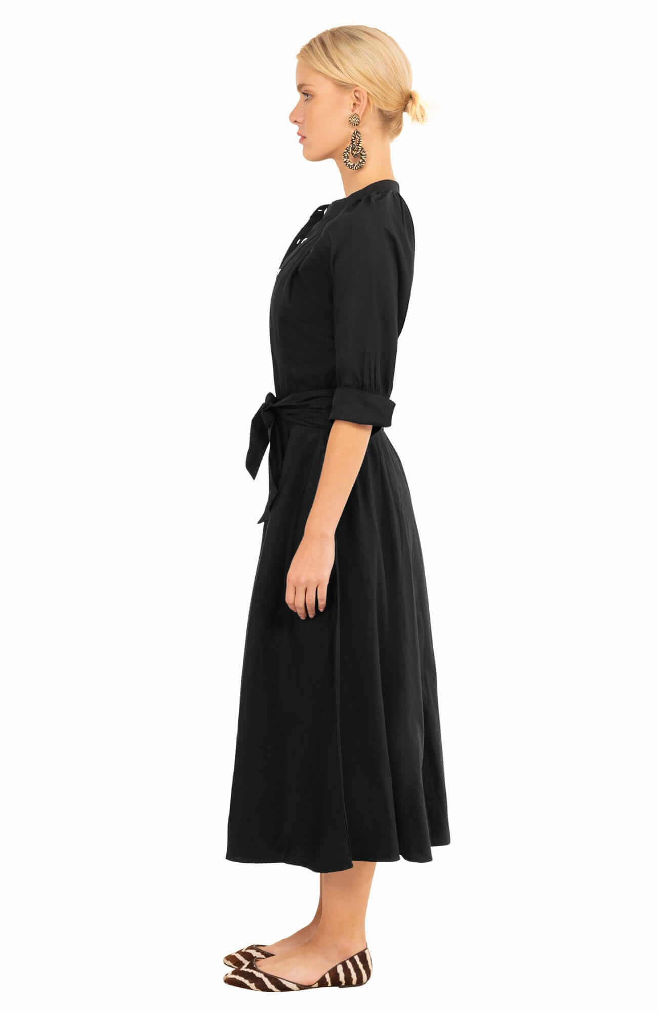 Cotton Poplin Martha Midi Dress Black