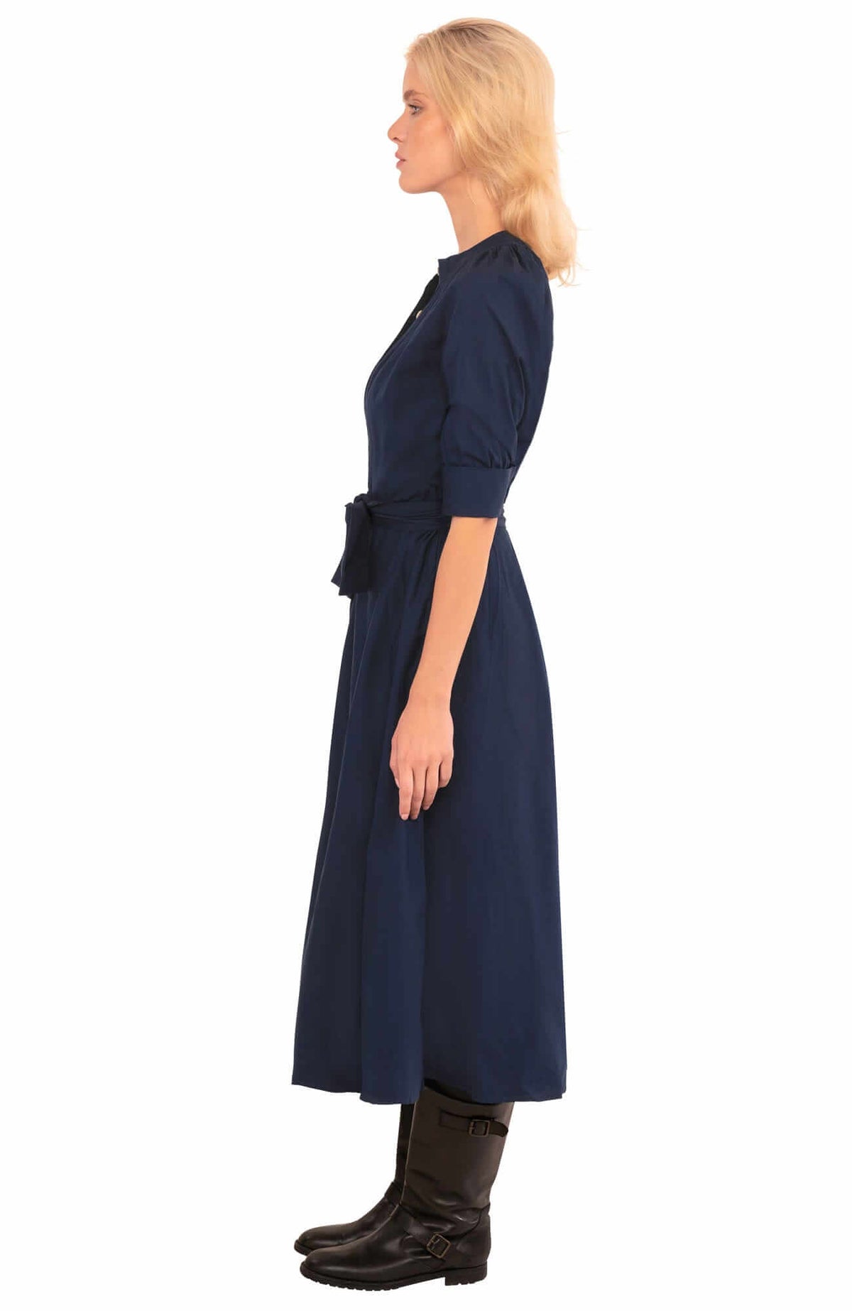 Cotton Poplin Martha Midi Dress Navy