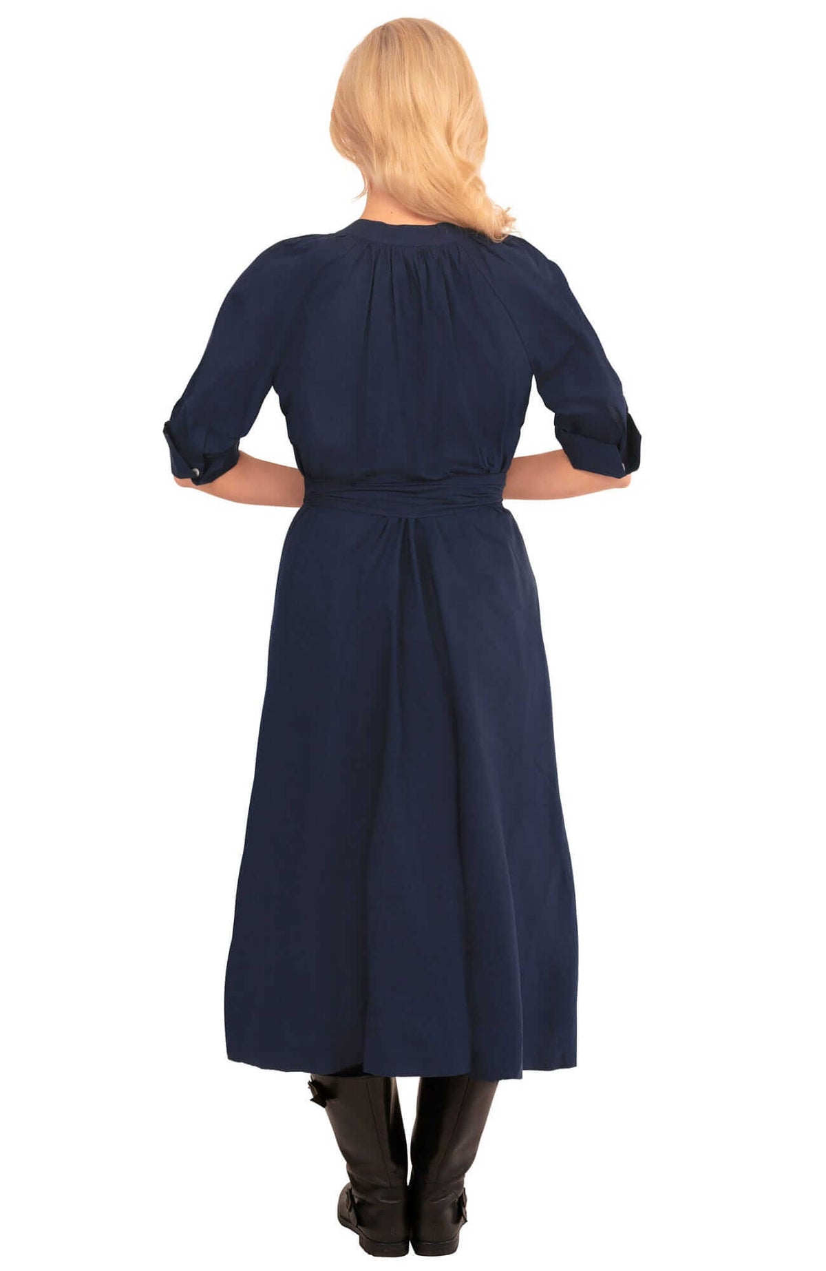 Cotton Poplin Martha Midi Dress - Final Sale Navy