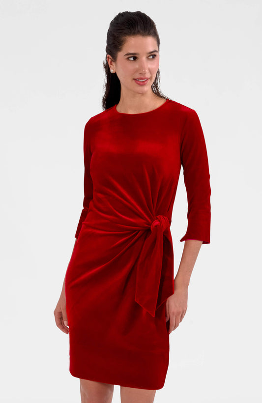 Cinch & Tie Dress - Silky Velvet Crimson