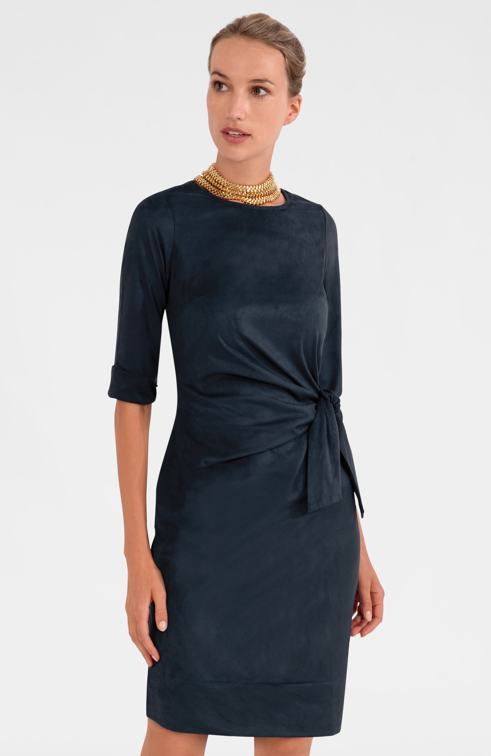 Cinch & Tie Dress - Ultra Suede Navy