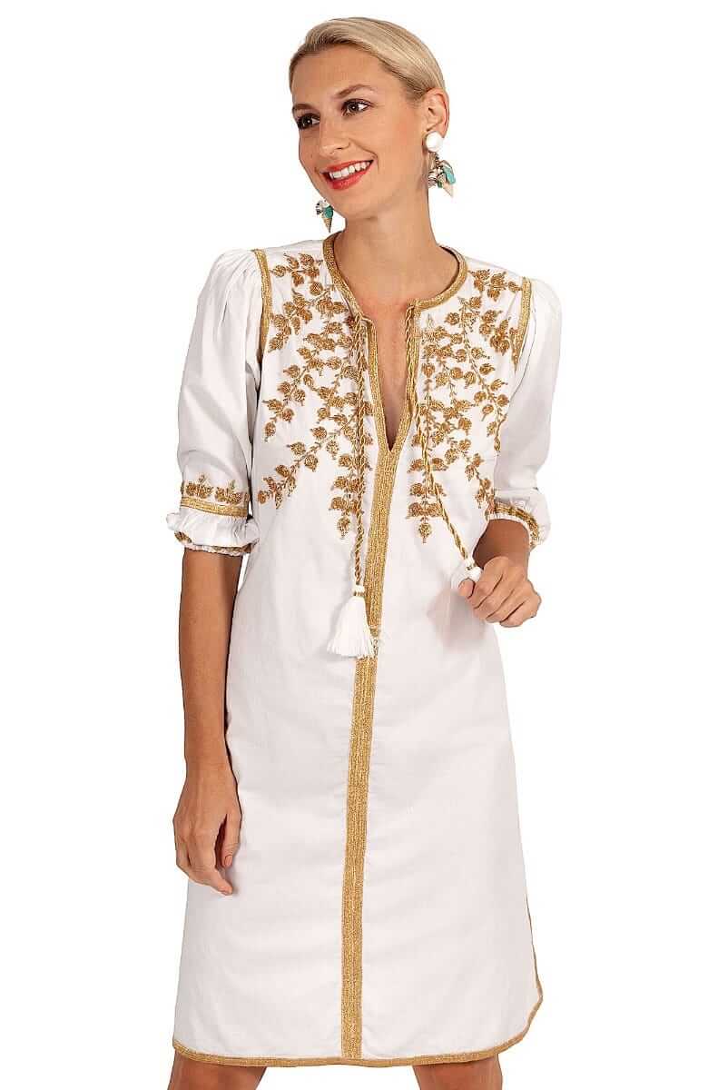 Hand Embroidered Cotton Cleopatra Dress La Di Da Final Sale Gretchen Scott LLC