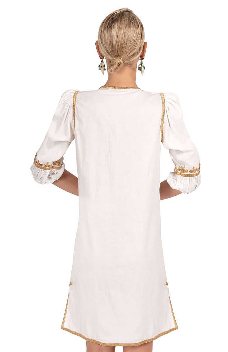 Hand Embroidered Cotton Cleopatra Dress - La Di Da - Final Sale White Gold