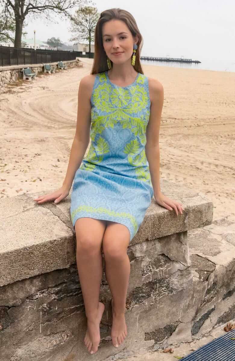 Embroidered Dress - Curacao - Final Sale Periwinkle Lime