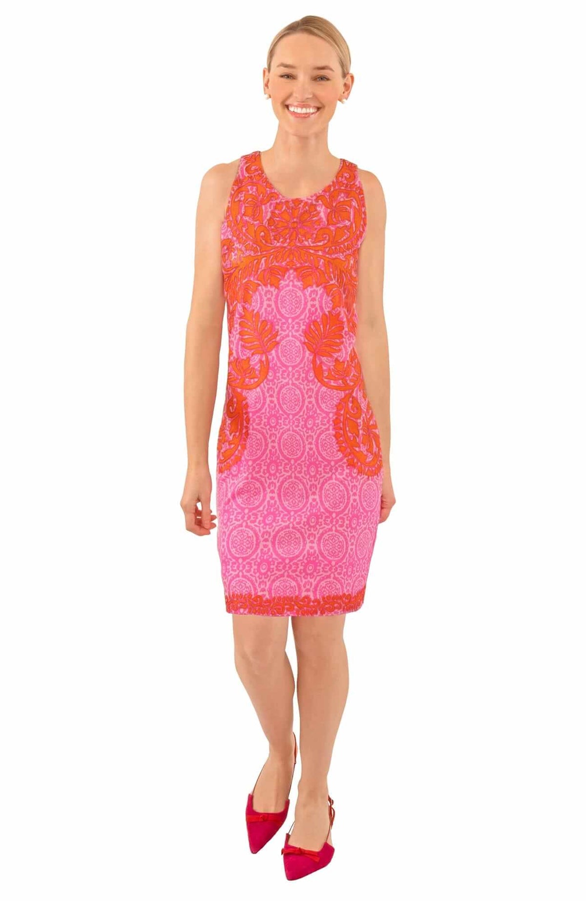 Embroidered Dress - Curacao - Final Sale Pink Orange