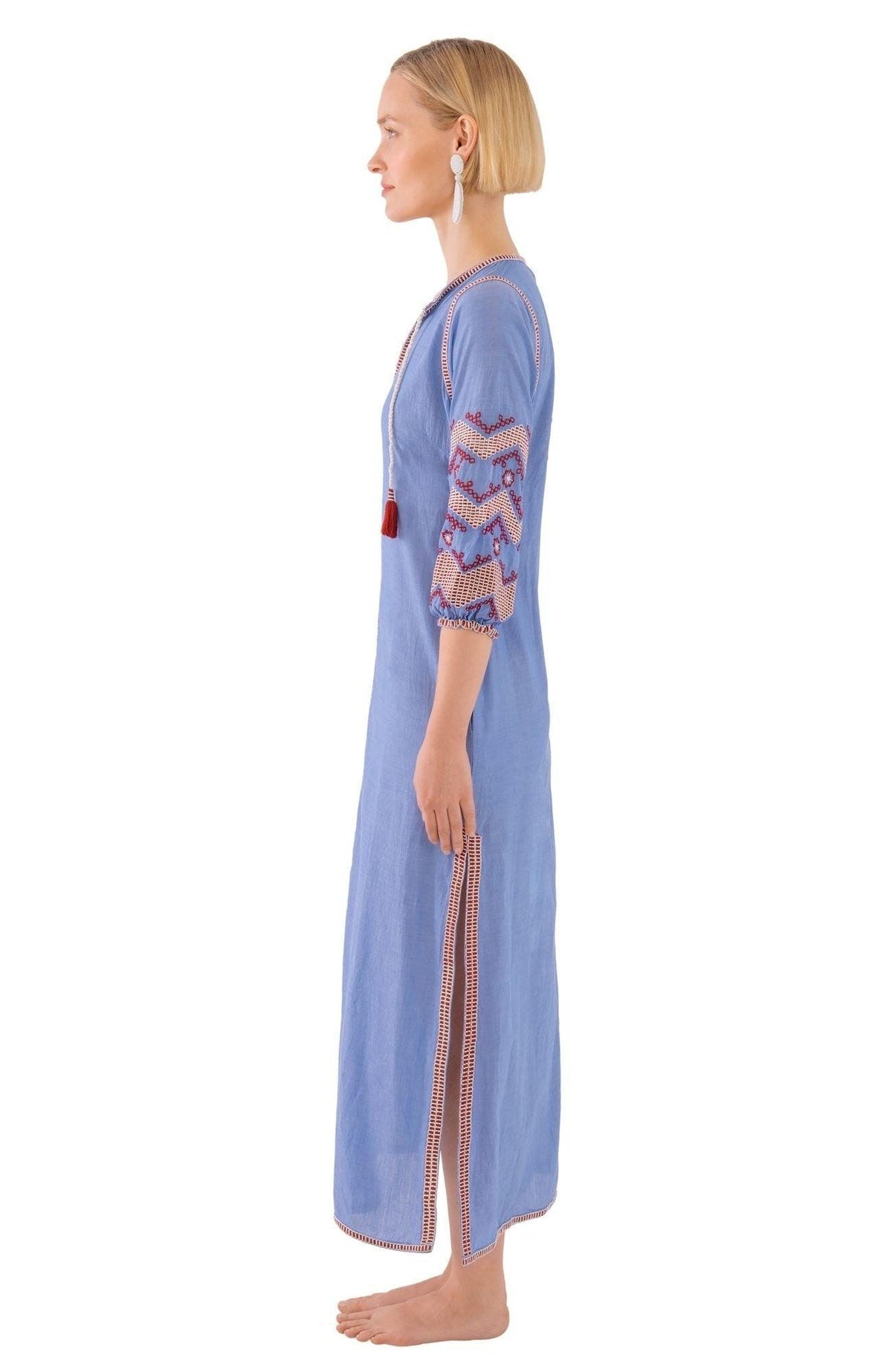 Cotton Embroidered Midi Dress Hippie - Final Sale Chambray Orange