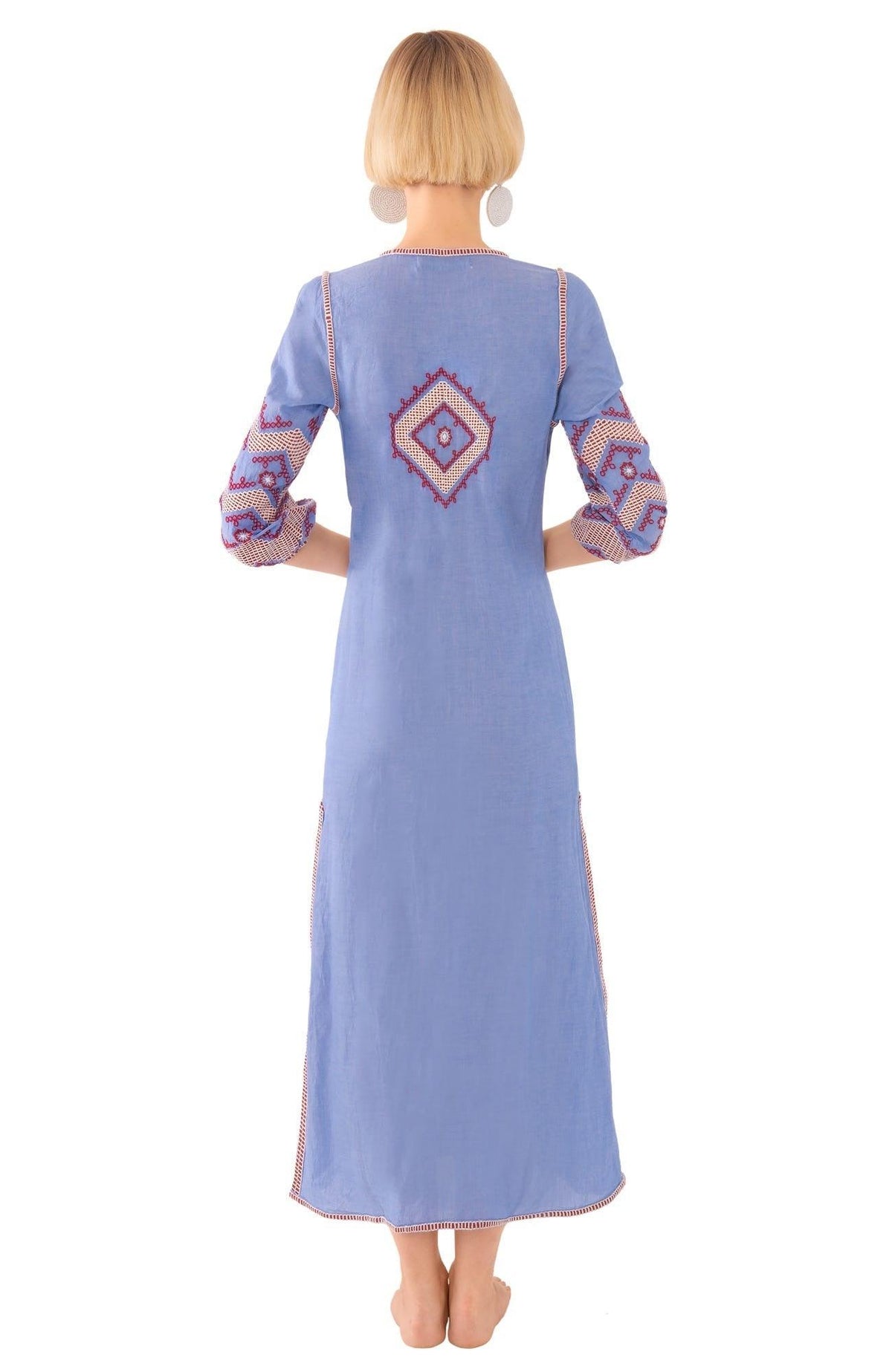 Cotton Embroidered Midi Dress Hippie - Final Sale Chambray Orange