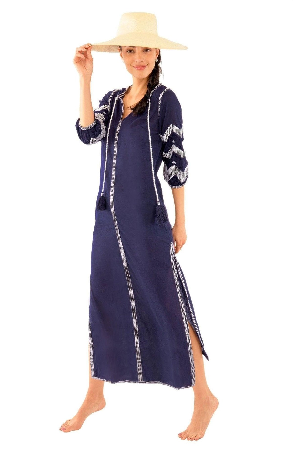Cotton Embroidered Midi Dress Hippie - Final Sale Navy White