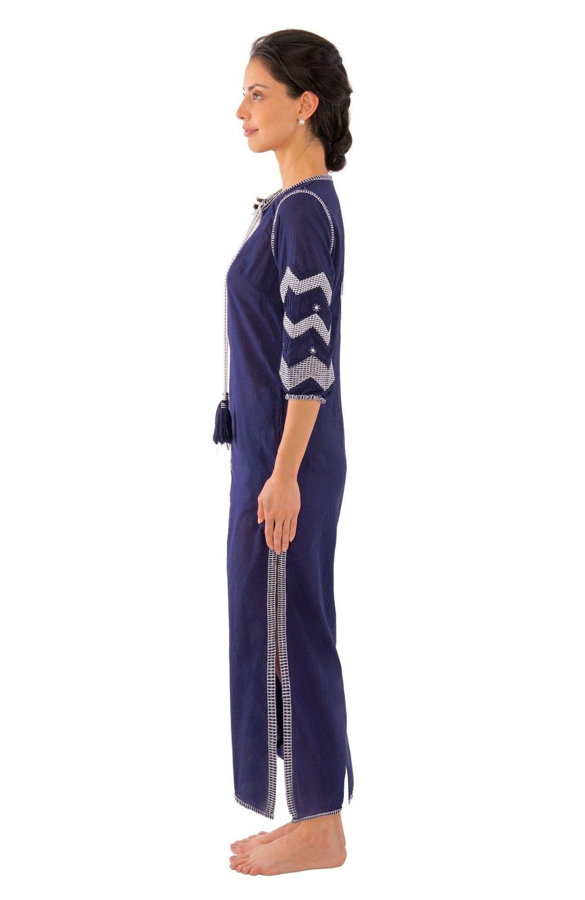 Cotton Embroidered Midi Dress Hippie - Final Sale Navy White