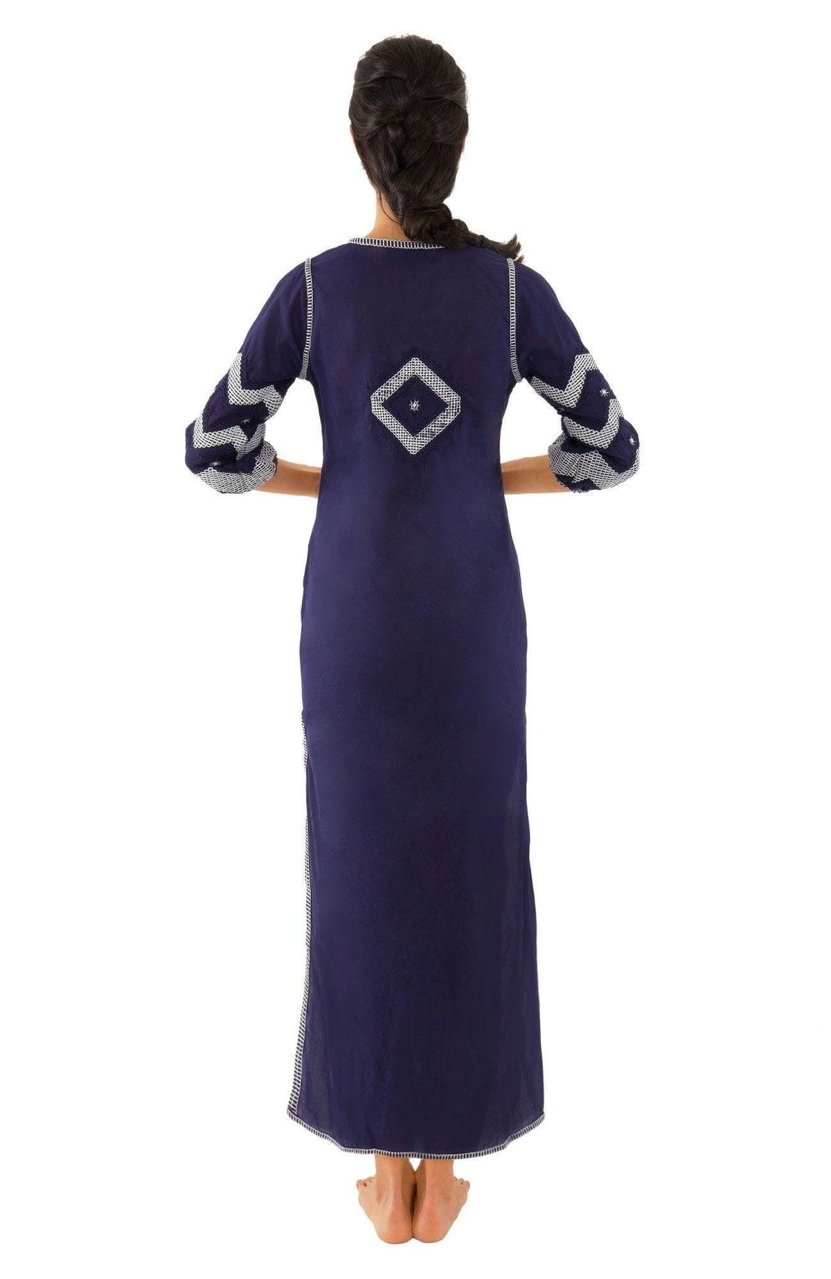 Cotton Embroidered Midi Dress Hippie - Final Sale Navy White