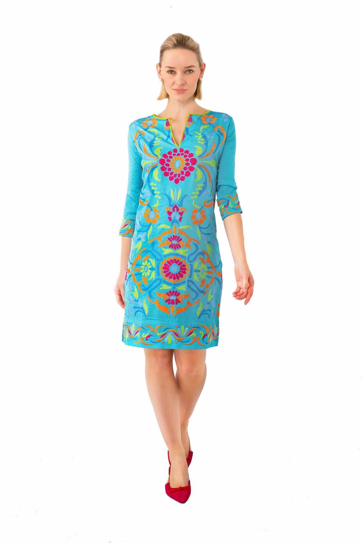 Embroidered Dress - Midori - Final Sale Turquoise Multi