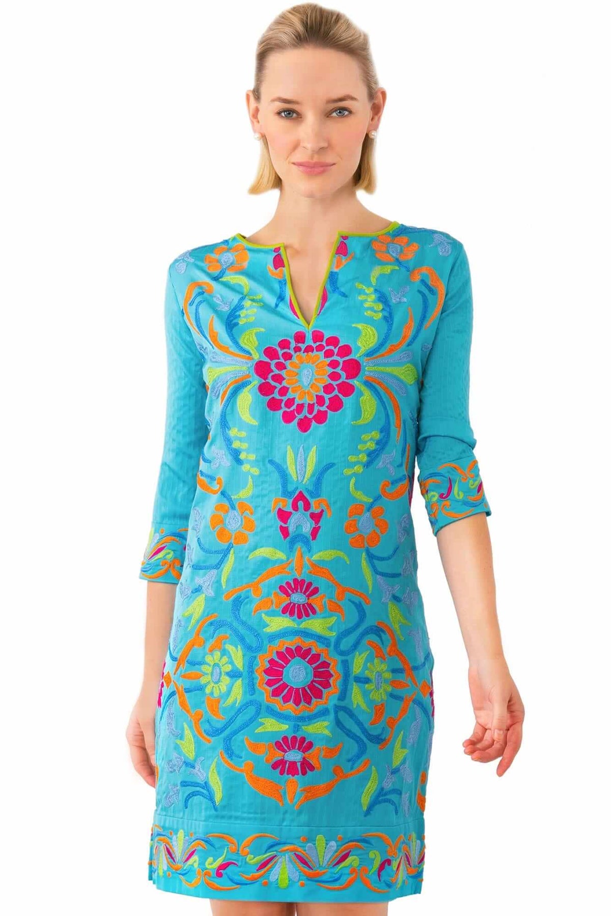 Embroidered Dress - Midori - Final Sale Turquoise Multi