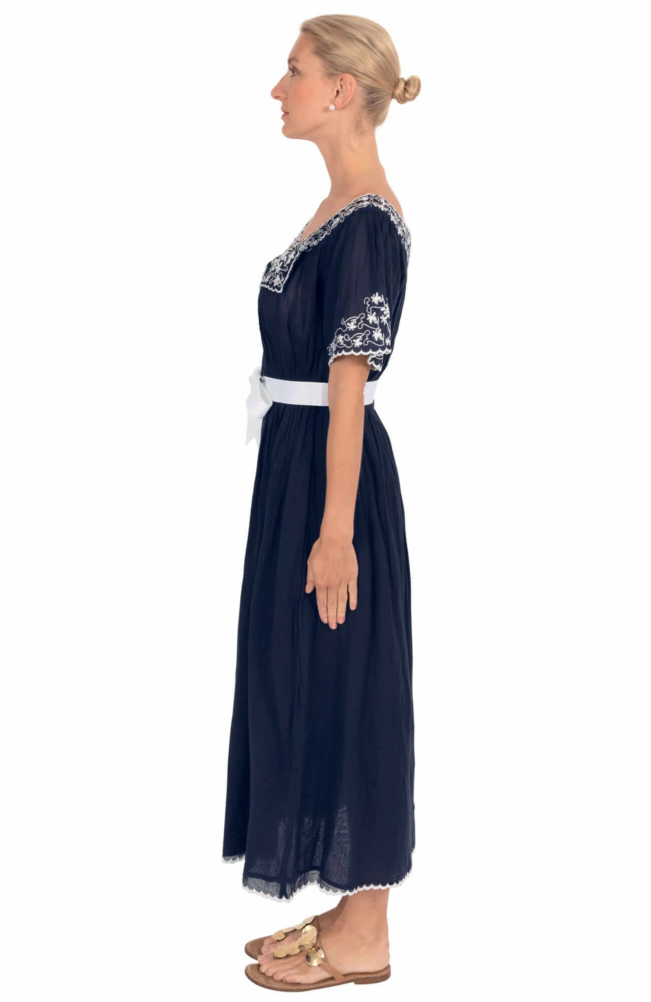 Cotton Embroidered Midi/Maxi Dress - Brideshead Navy White