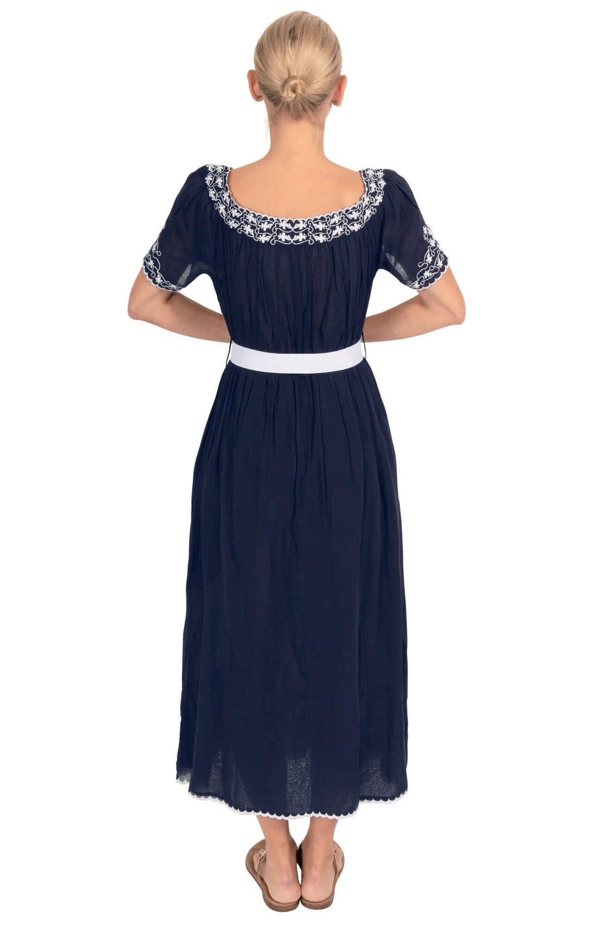 Cotton Embroidered Midi/Maxi Dress - Brideshead Navy White