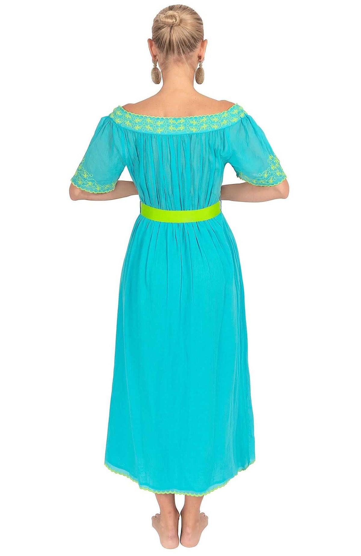 Cotton Embroidered Midi/Maxi Dress - Brideshead Turquoise Lime