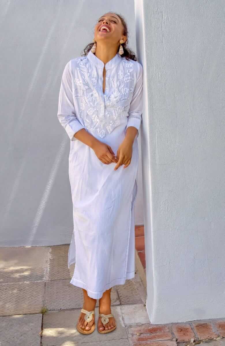 Embroidered Udaipur Kurta - La Di Da White Silver