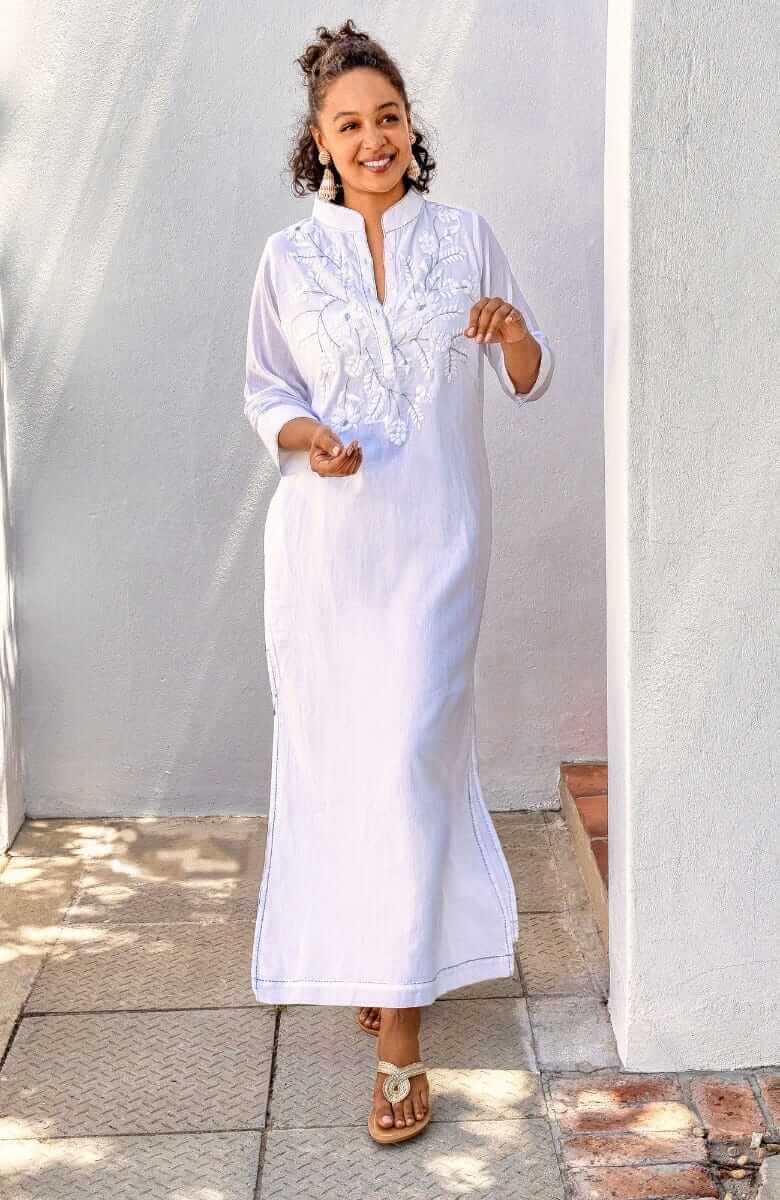 Embroidered Udaipur Kurta - La Di Da White Silver