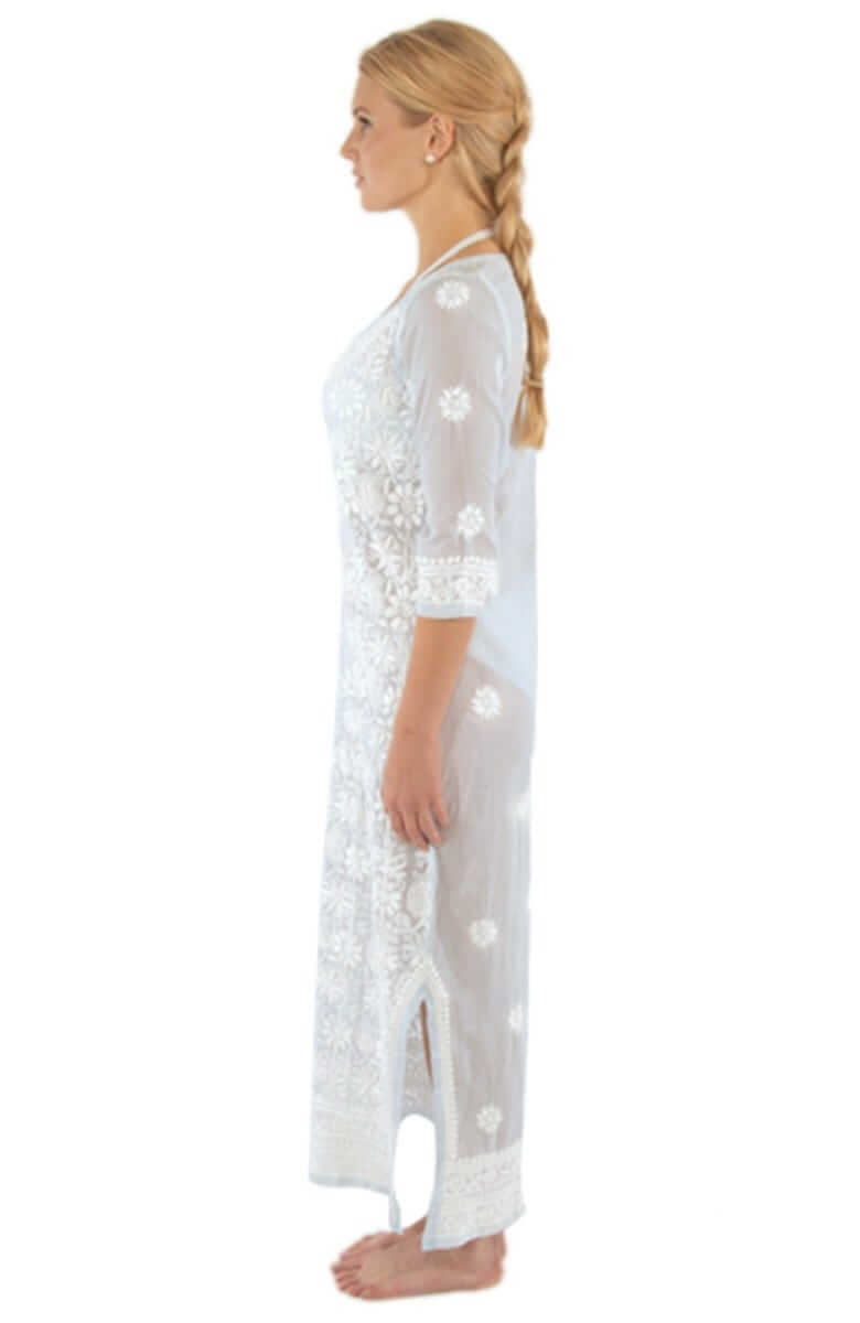 Hand Embroidered Midi/Maxi Dress - Copacabana Periwinkle