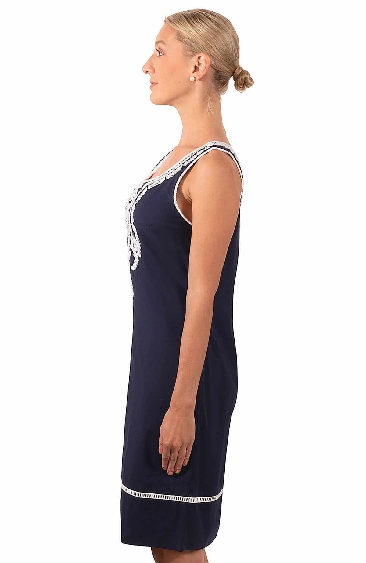 Hand Embroidered Simply Beautiful Dress - La Di Da - Final Sale Navy White