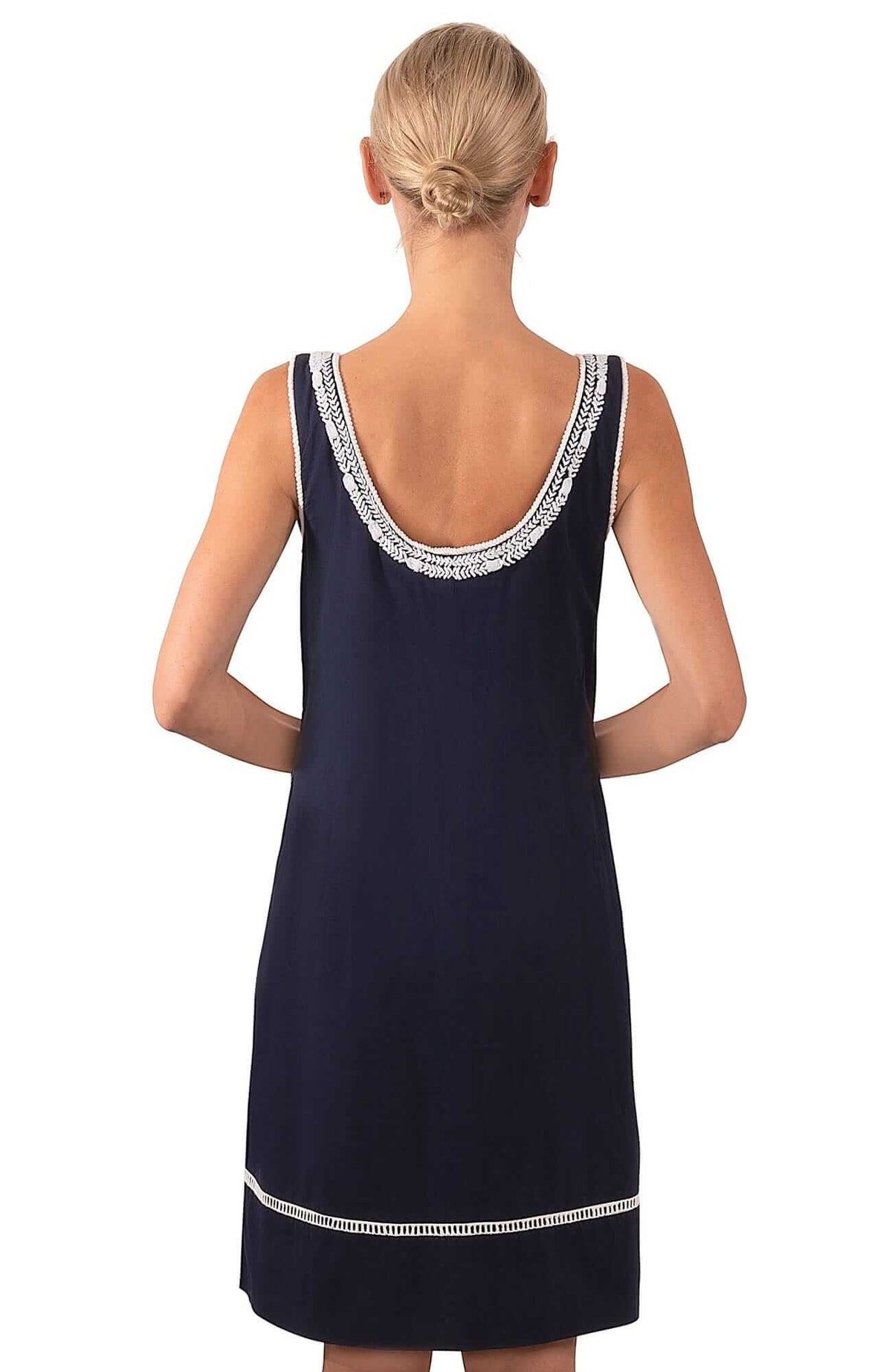 Hand Embroidered Simply Beautiful Dress - La Di Da - Final Sale Navy White