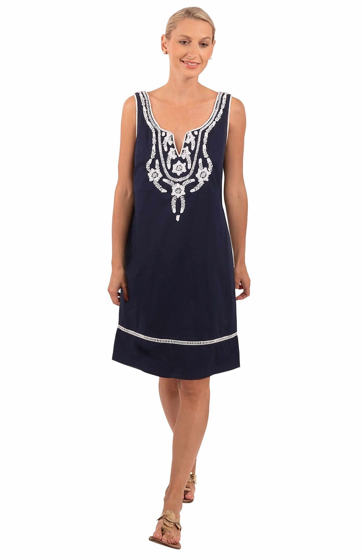 Hand Embroidered Simply Beautiful Dress - La Di Da - Final Sale Navy White