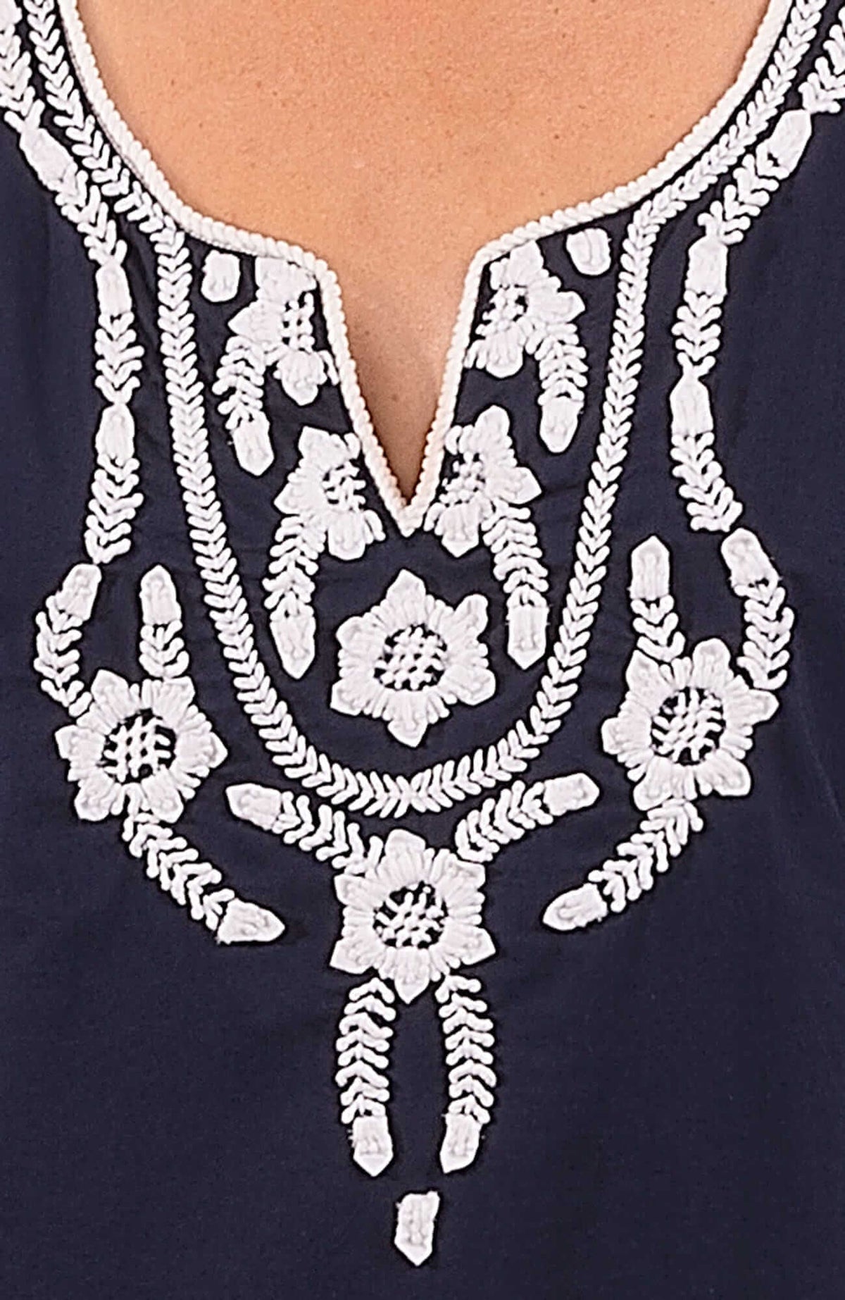 Hand Embroidered Simply Beautiful Dress - La Di Da - Final Sale Navy White