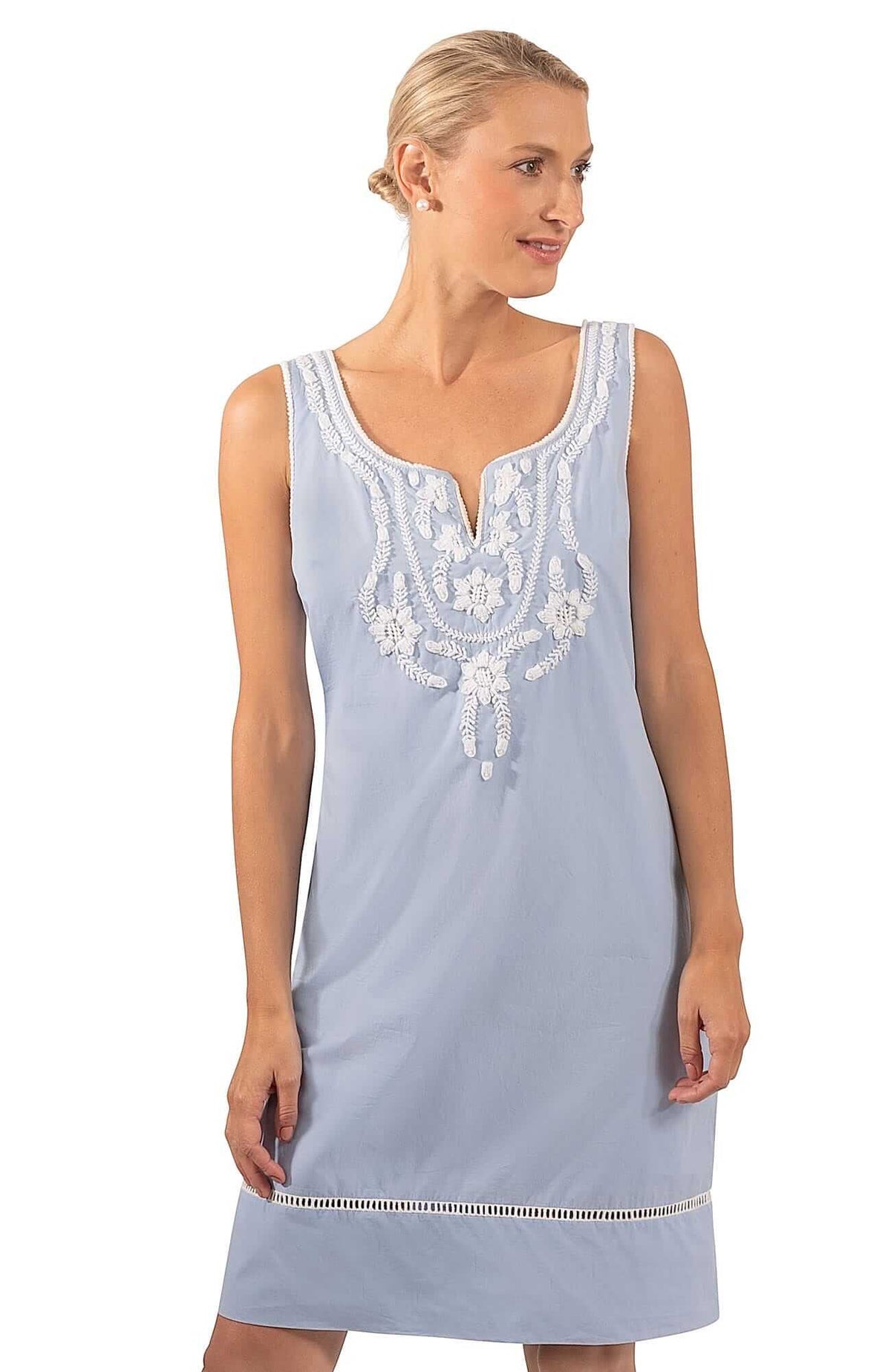 Hand Embroidered Simply Beautiful Dress - La Di Da - Final Sale Periwinkle White