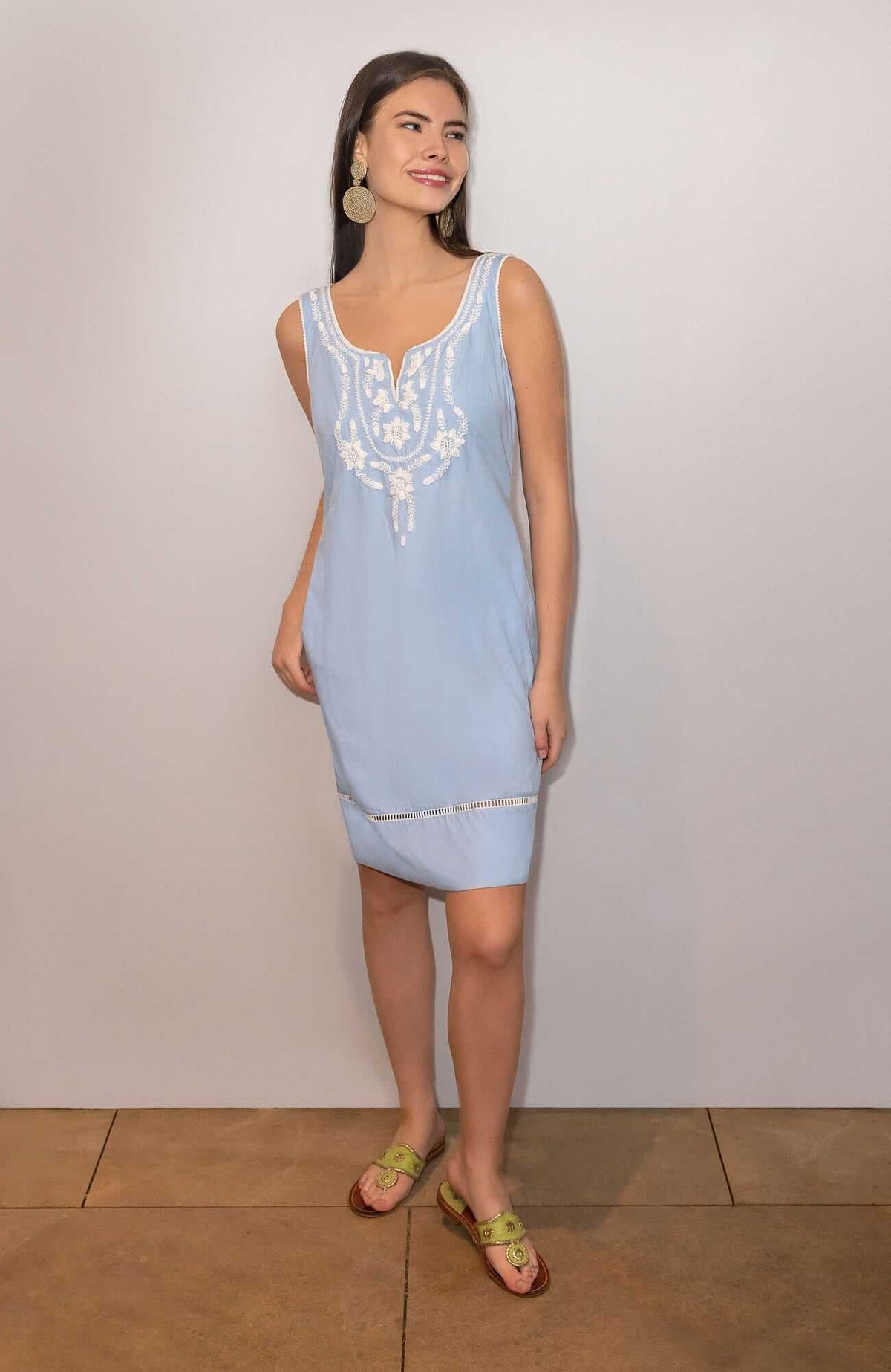 Hand Embroidered Simply Beautiful Dress - La Di Da - Final Sale Periwinkle White