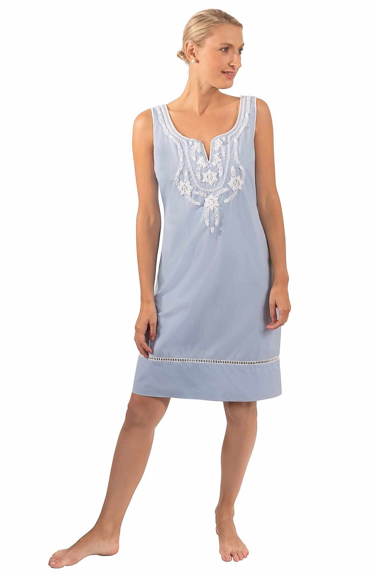 Hand Embroidered Simply Beautiful Dress - La Di Da - Final Sale Periwinkle White