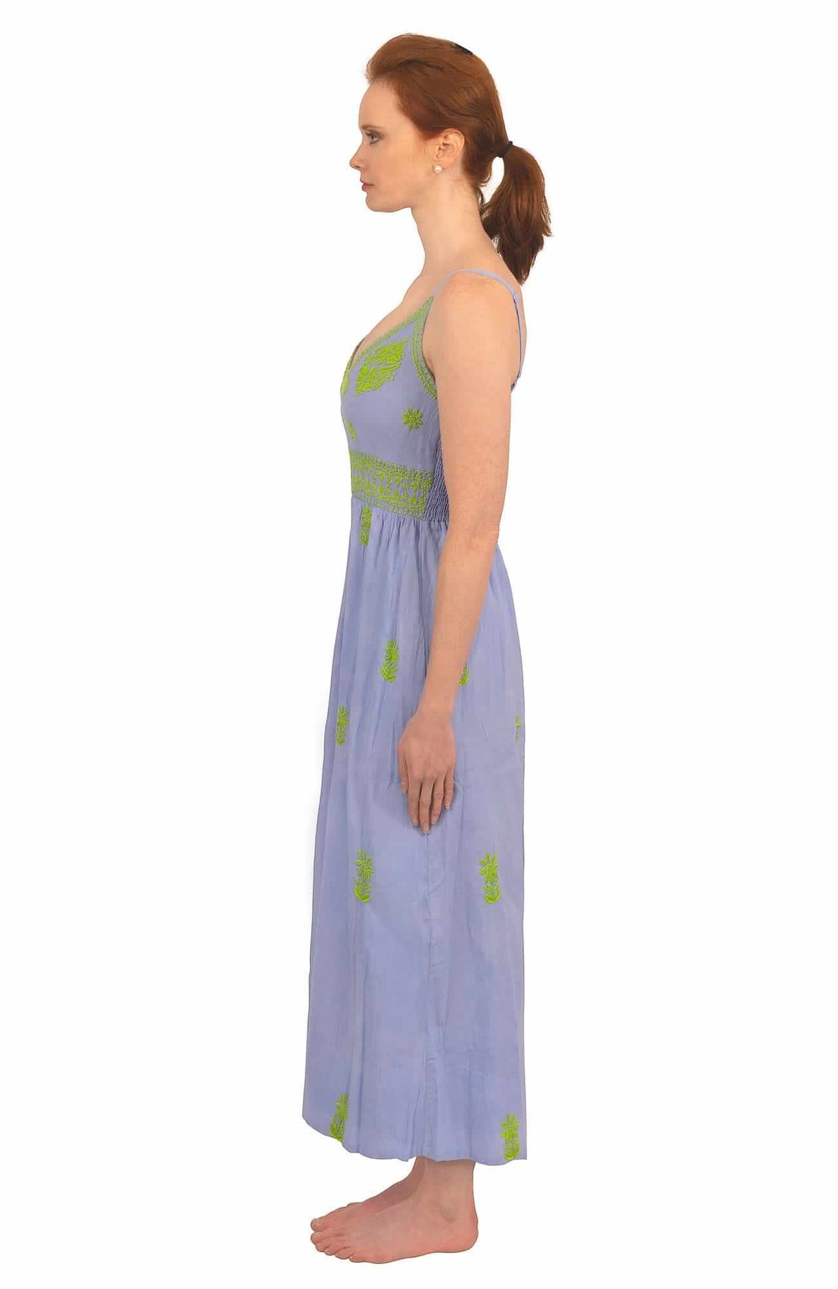 Hand Embroidered Midi Dress - Fiesta Time Periwinkle Lime