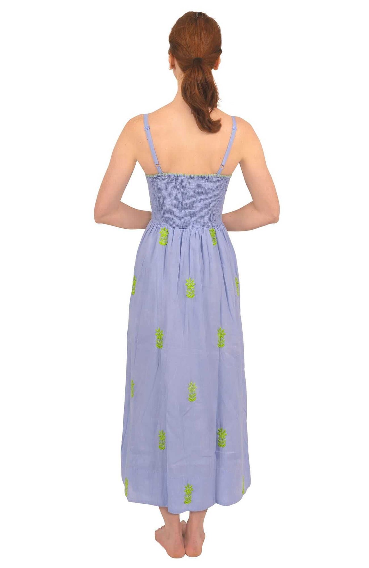 Hand Embroidered Midi Dress - Fiesta Time Periwinkle Lime