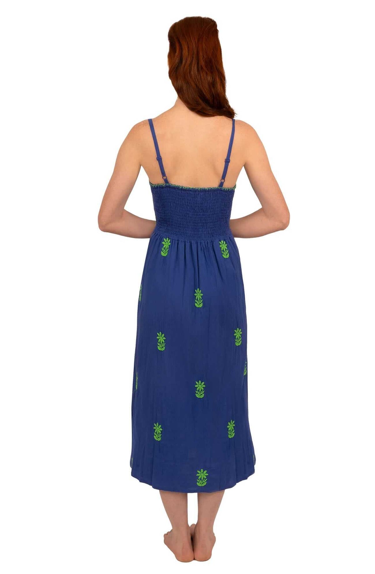 Hand Embroidered Midi Dress - Fiesta Time Royal Kelly