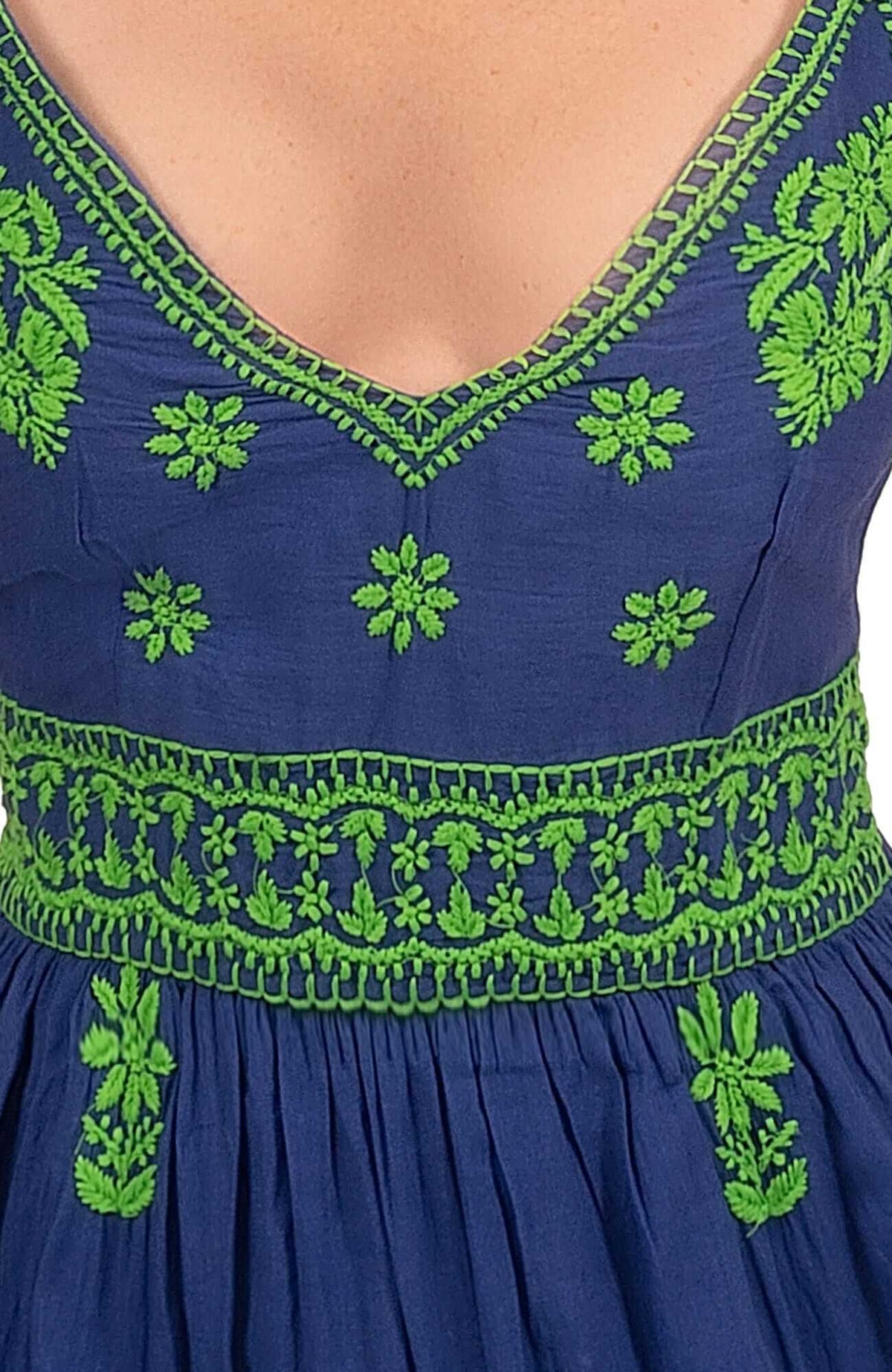 Hand Embroidered Midi Dress - Fiesta Time Royal Kelly